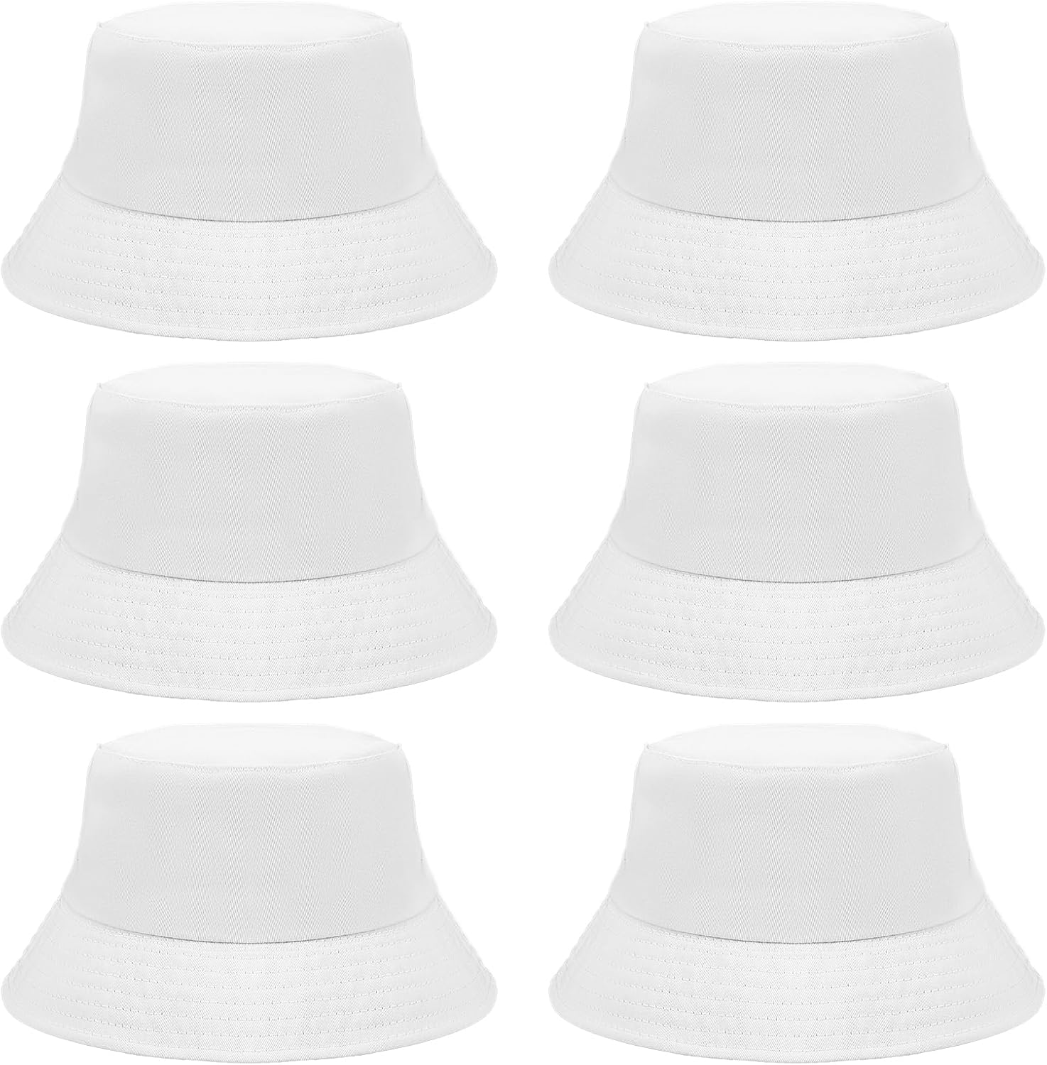6 Pcs White Cotton Bucket Hat Beach Fishing Cap Dye Blank Sun Hat DIY Sublimation Party for Women Men, 20 in