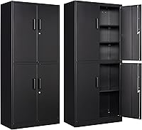 Vista 12 de Letaya Armarios de Almacenamiento de Metal con Cerradura, Pequeños Armarios de Acero con 2 Puertas y Estantes Ajustables para Hogar, Oficina, Negro