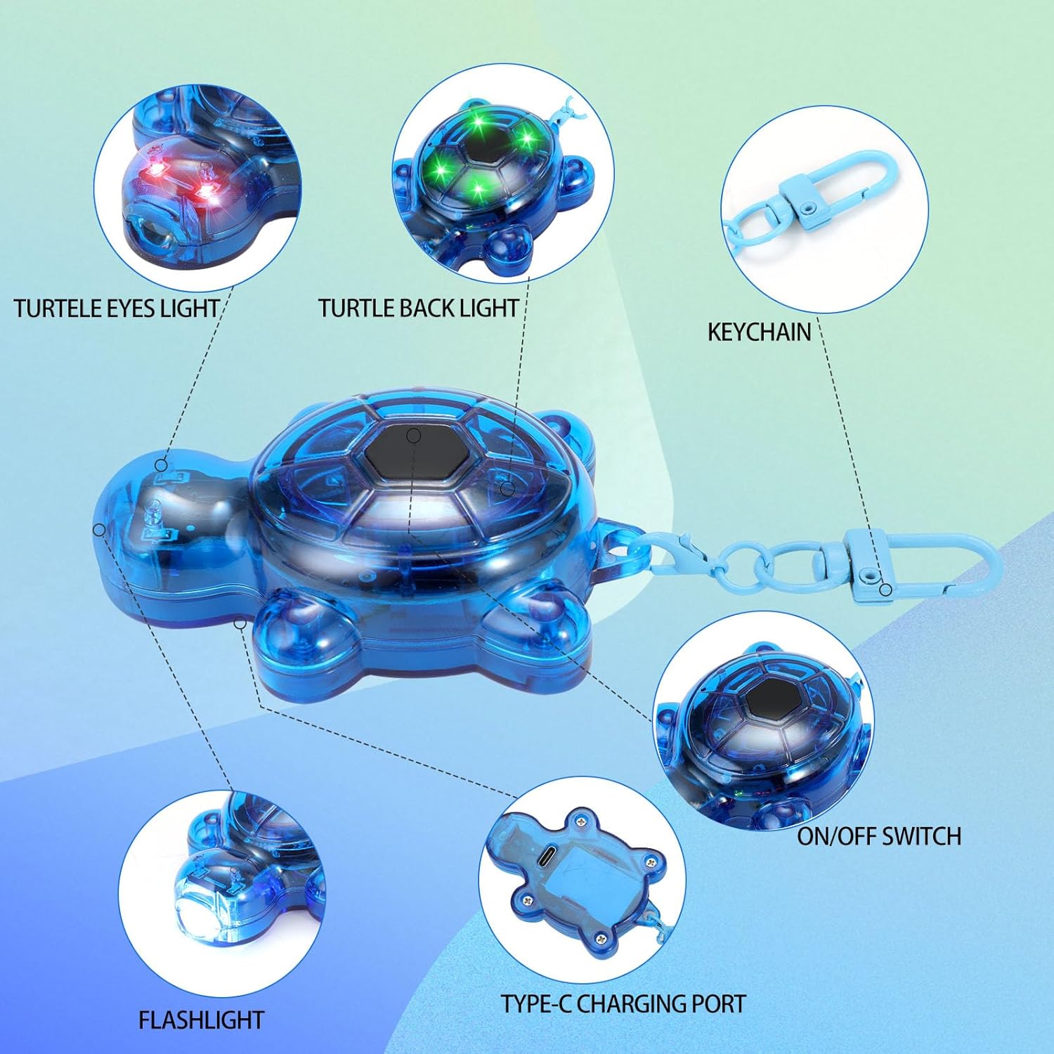 3PCS Set Turtle Keychain Flashlights, 7 Modes LED & SOS Emergency Rechargeable Mini Flashlight Key Ring Handbag Bag Purse Keychains Set Nurse Animal Keychain Lights, Outdoor Adventures (Small)