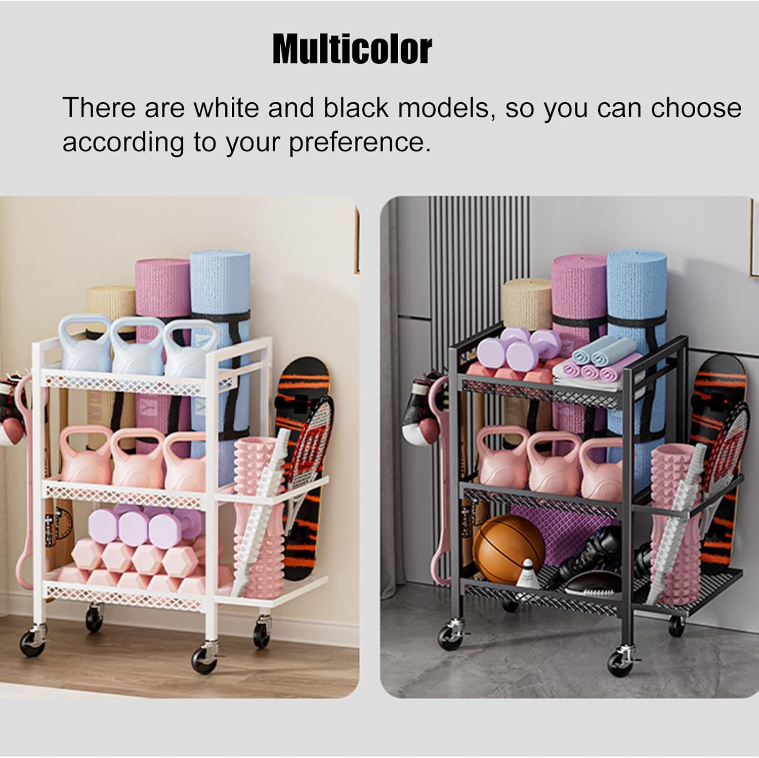 Commercial Yoga Mat Rack Floor, Exercise Equipment Storage Stand/Fitness Weight Cart on Wheels for Dumbbells/Yoga Block, Large Capacity Gym Mat Organizer Holder(Brown,Basic