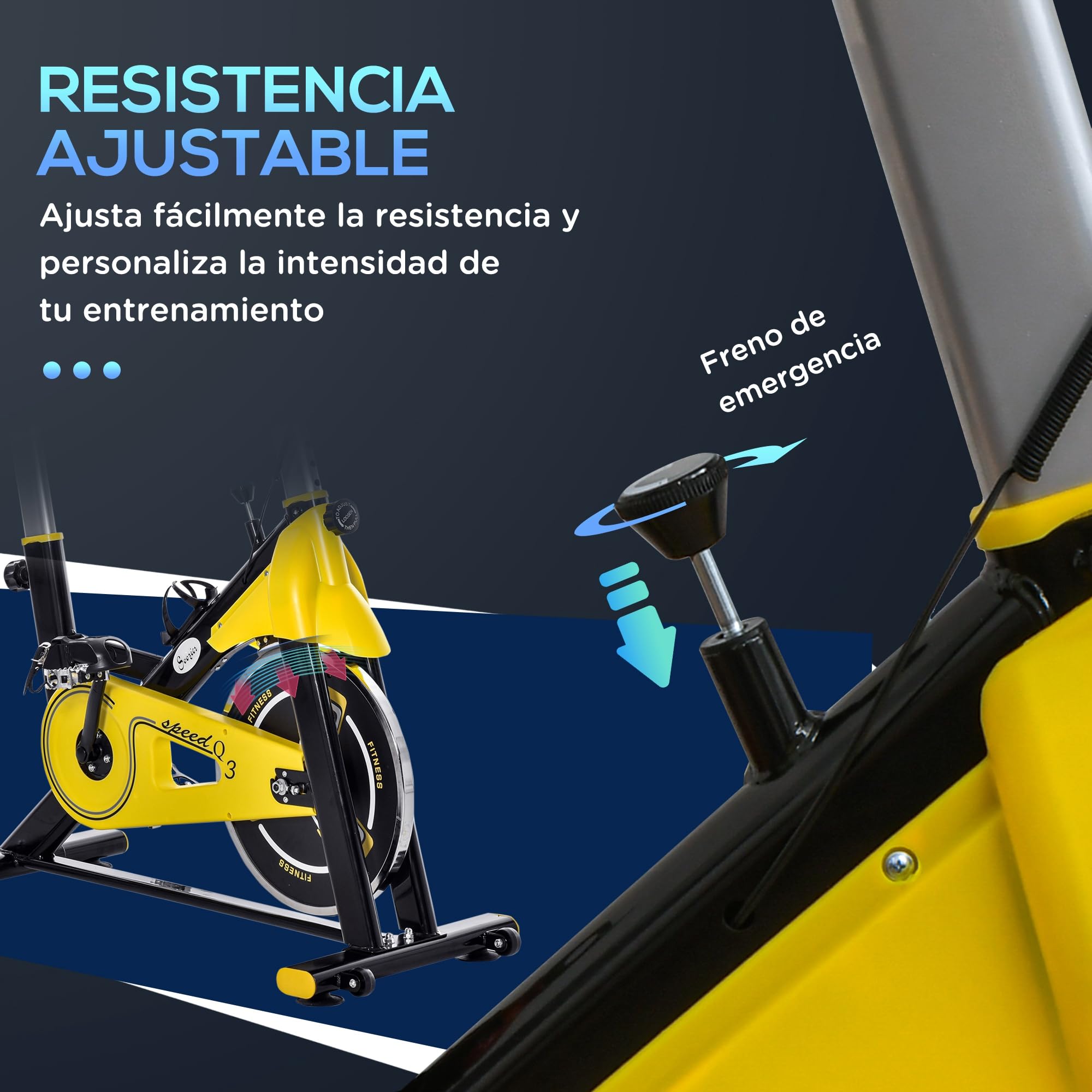 HOMCOM Bicicleta Estática con Resistencia Regulable Amarillo y Negro | Bicicleta de Fitness, Bici Estática, Pantalla LCD, Manillar, Ruedas, Asiento Ajustable, Soporte de Tableta para Gimnasio Casa