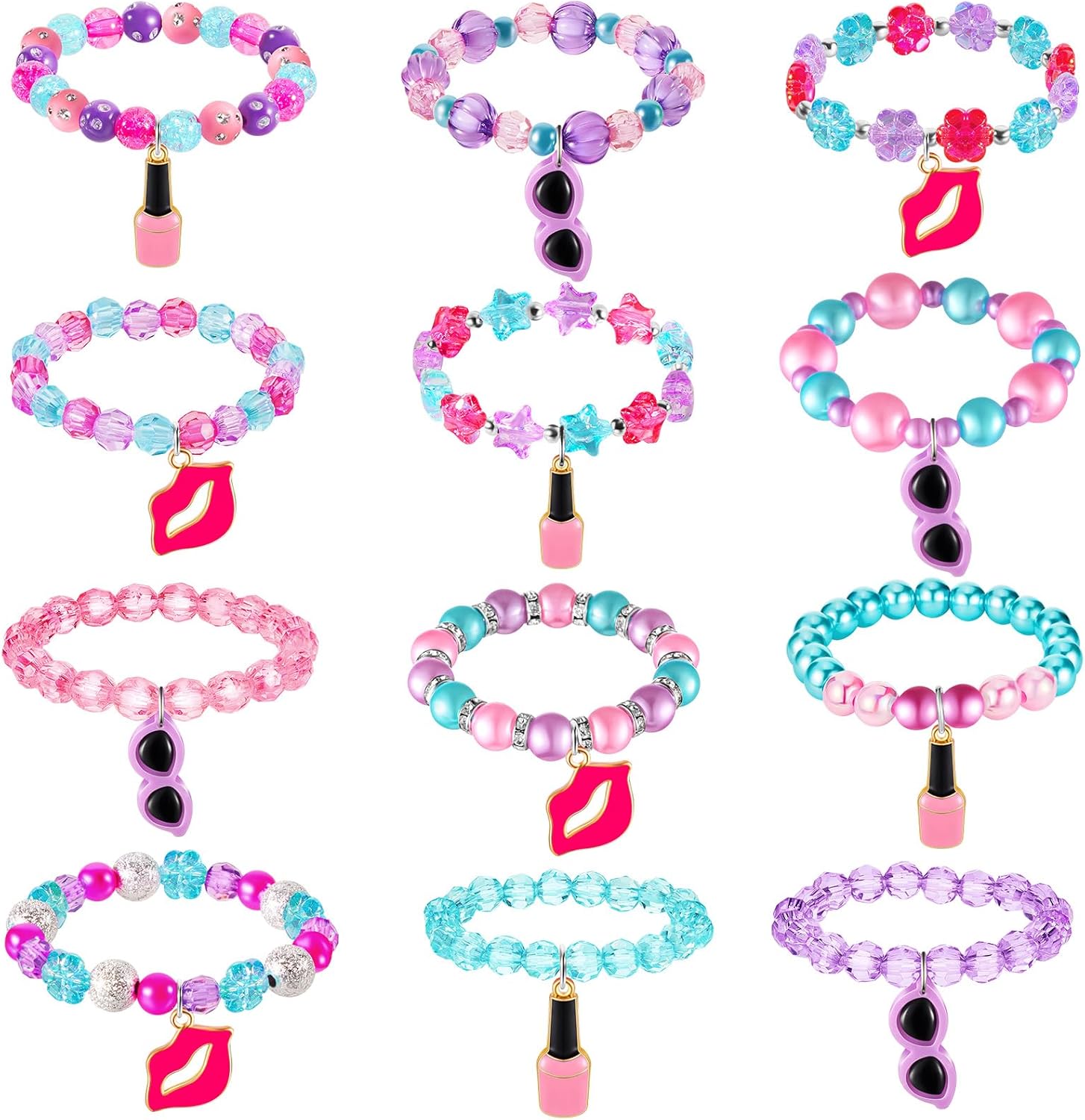 Sasylvia 12 Pcs Spa Bracelets Bulk Christmas Gift Goodie Bags Spa Party Favors Jewelry Charm for Makeup Party Supplies Girls Women Birthday Gifts