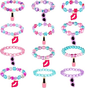 Sasylvia 12 Pcs Spa Bracelets Bulk Christmas Gift Goodie Bags Spa Party Favors Jewelry Charm for Makeup Party Supplies Girls Women Birthday Gifts