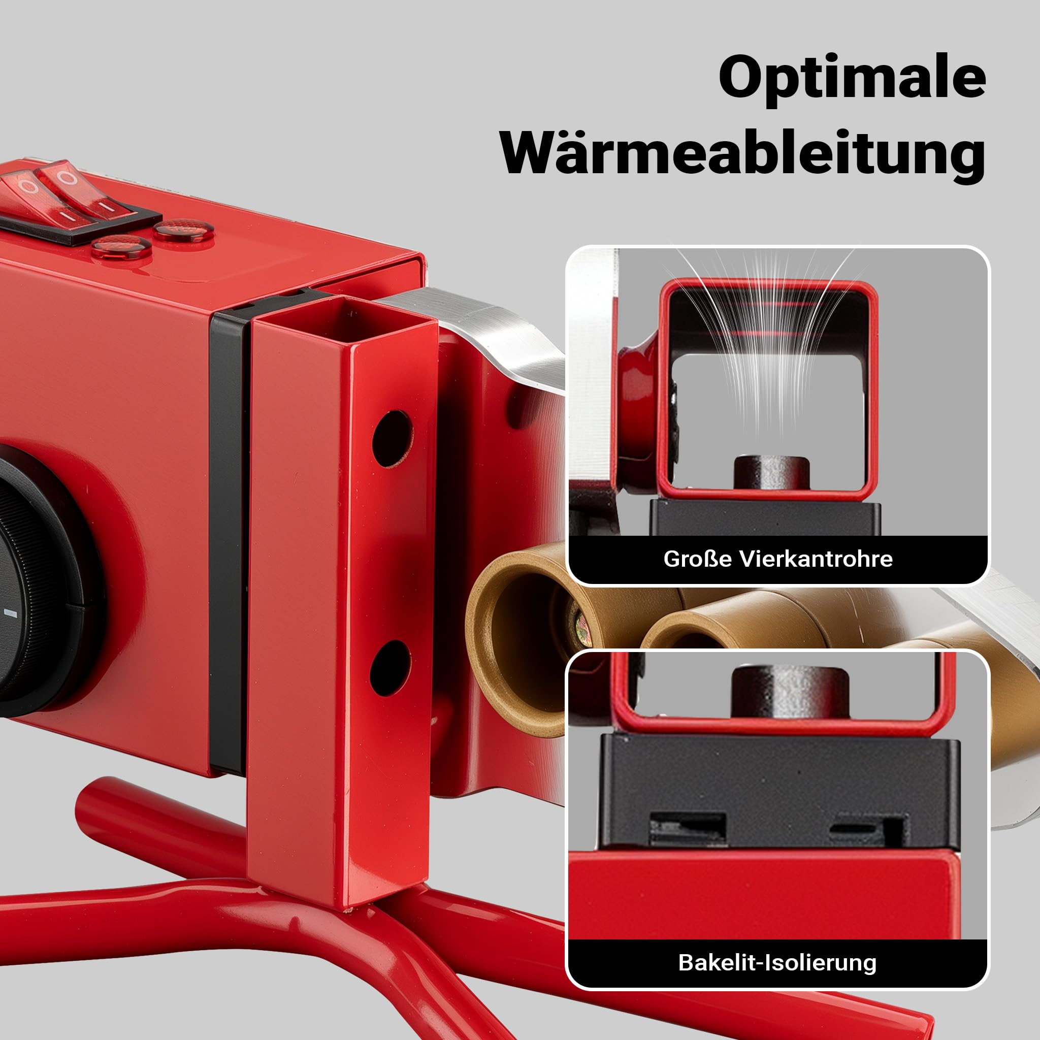 Wiltec PE-Rohr Schweißgerät 2000 W bis 300°C, Muffenschweißgerät inkl. 7 Heizdorne 16-63 mm, Schweissgerät für Rohre, Muffen und Formstücke