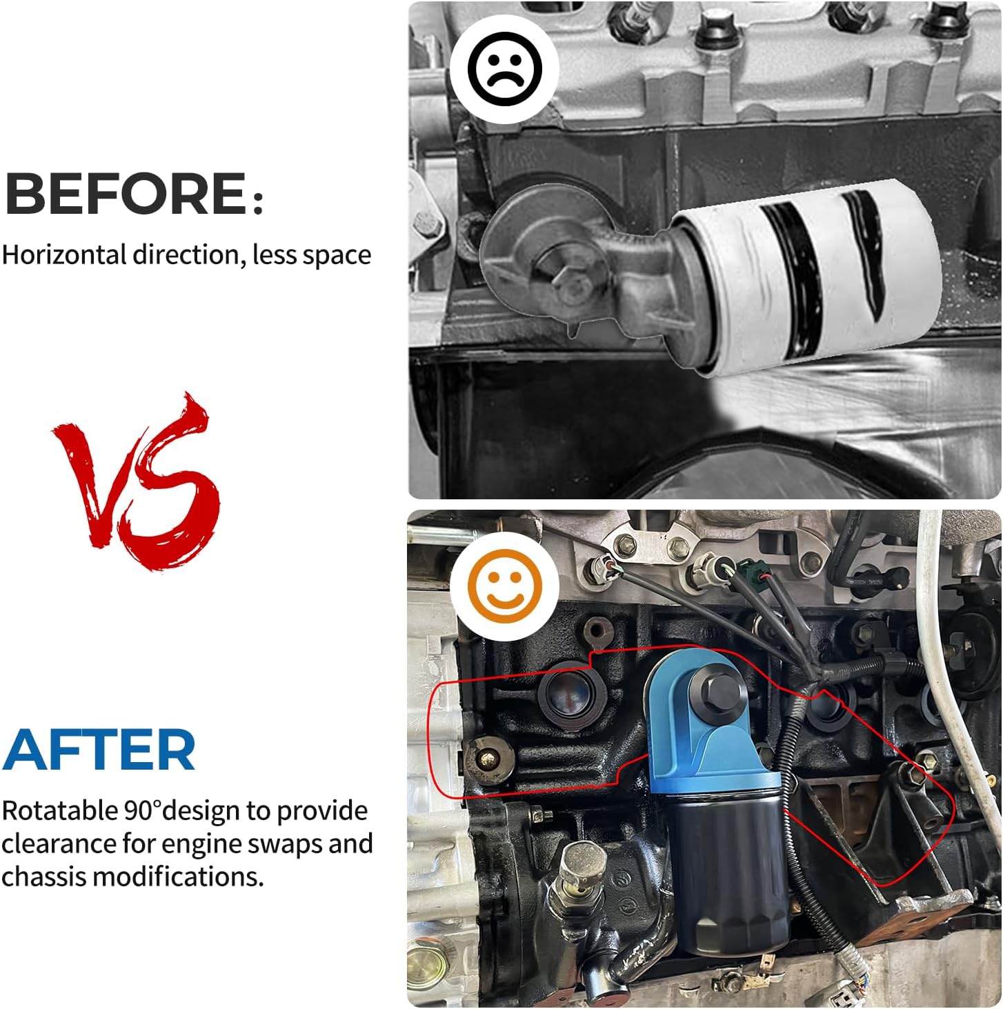 M-6880-B50 90 Degree Billet Oil Filter Adapter for 1965-1995 Mustang 5.0L 302 V8, 2011-2021 Ford Mustang & 2016-2018 Focus RS, Blue