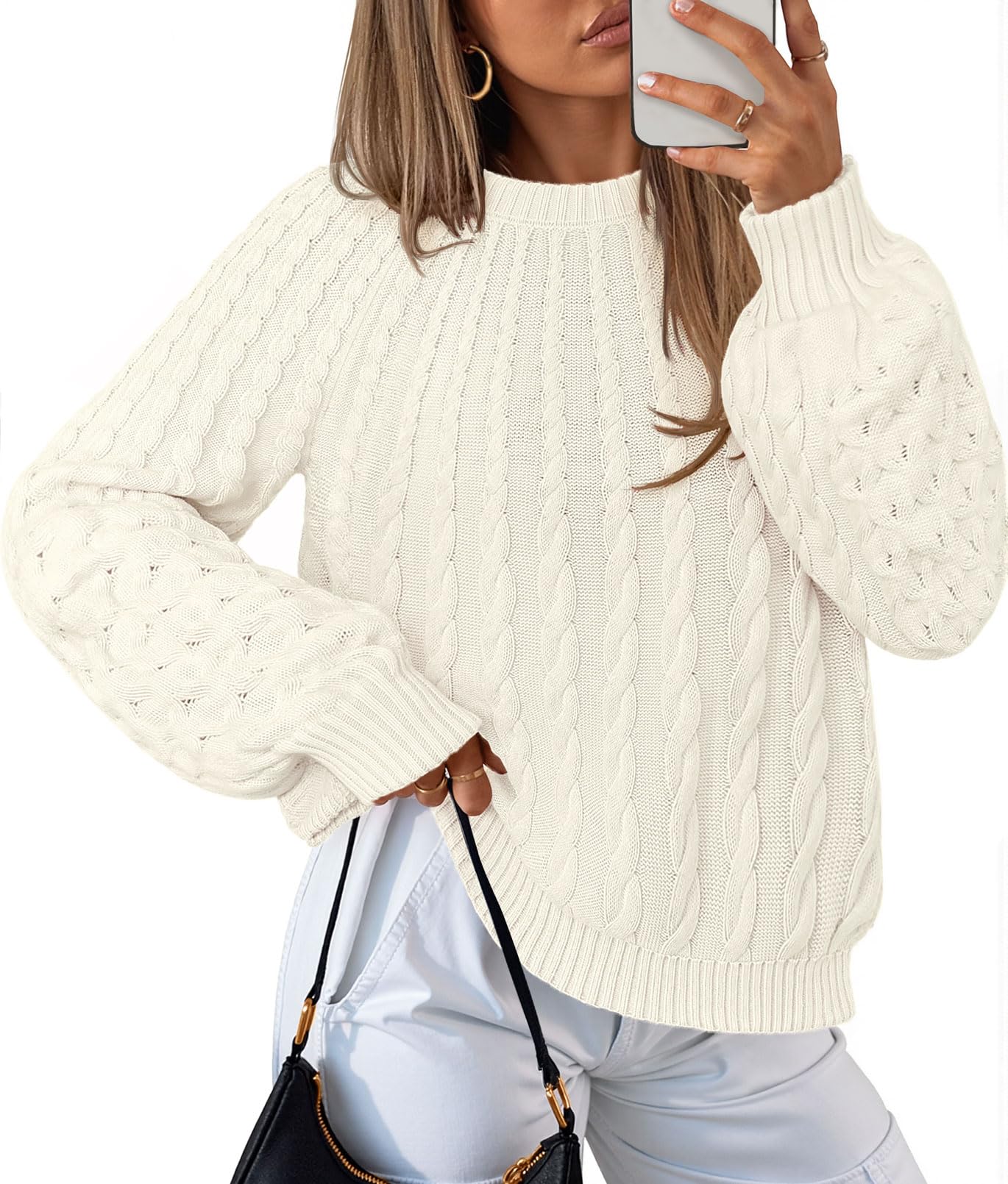MEROKEETY Cable Knit Sweater, Medium