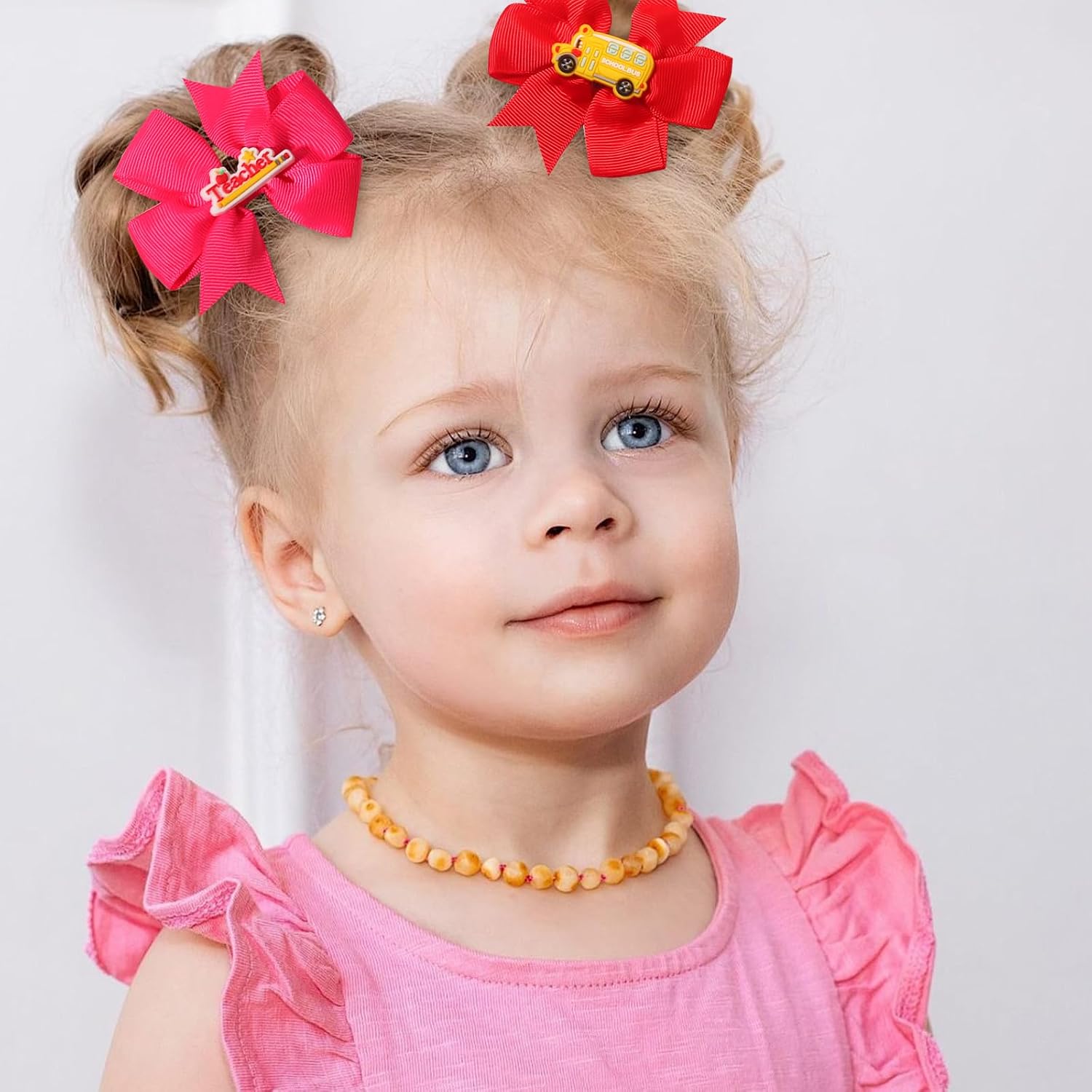 8Pcs Back to School Bow Hair Clips School Bus Pencil Hair Barrettes Grosgrain Ribbon Hair Bows Clip Cute Hair Accessories for Women Girls Welcome Back Party Supplies image 5