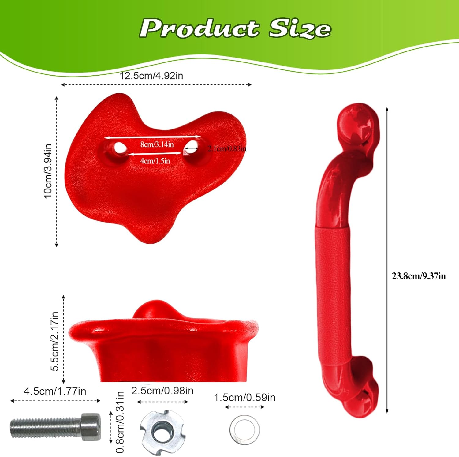 10 Rock Wall Climbing Holds Extra Large with 2 Handles for Kids or Adult,DIY Rock Climbing Grips with Mini Wrench for Indoor Outdoor Playground Play Set(red)