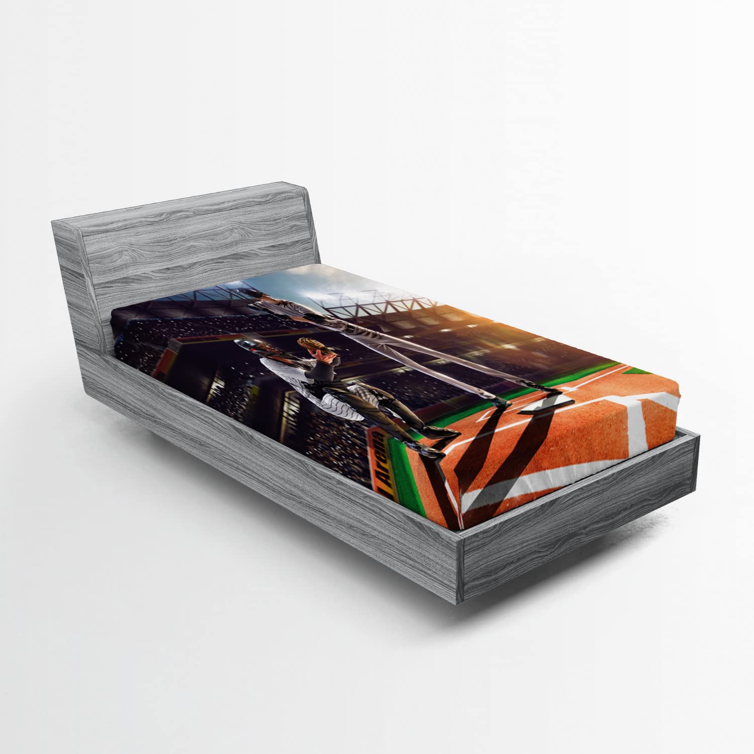 Ambesonne Teen Room 2 Pack Fitted Sheet, Baseball Player Game, Bed Cover All-Round Elastic Deep Pockets 2 Pieces, Package Contains 2 Twin XL Size Fitted Sheets, Black Orange