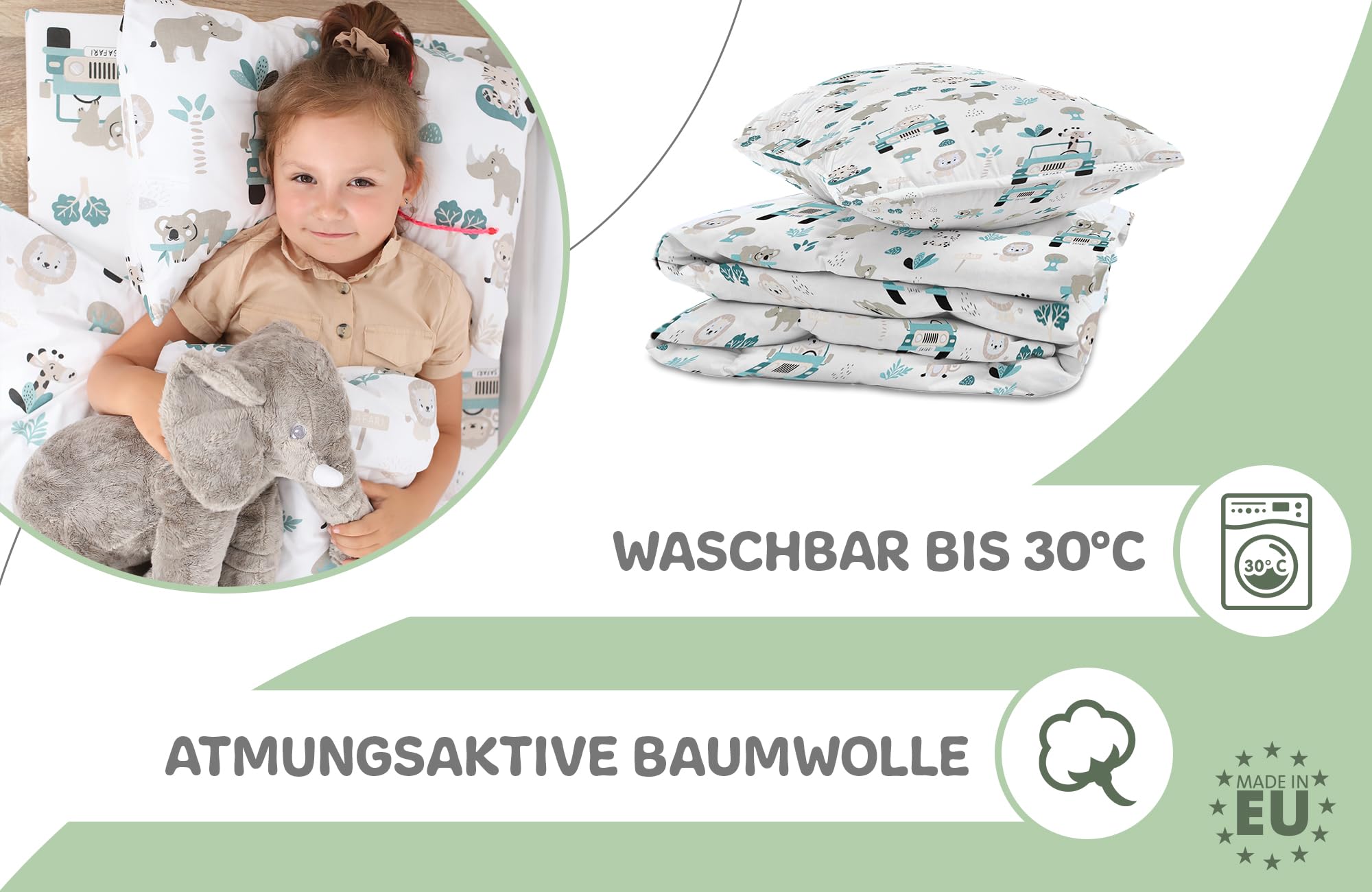 Totsy Baby Parure de lit bébé en Coton 100x135 cm - Ensemble Enfant avec Housse de Couette et taie d'oreiller 40x60 cm avec Couette et Oreiller pour Berceau garçon et Fille literie bébé Oeko-Tex