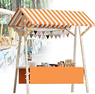 Foldable Wooden Vendor Stall - Lightweight Farmers Market Booth with Awning, Food Cart for Hot Dog/Ice Cream Sales, Portable No-Wheel Display Stand d-150 * 60 * 200