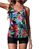 Womens Two Piece Swimsuits Tankini Top with Boy Shorts Tummy Control Bathing Suits Athletic Swimwear