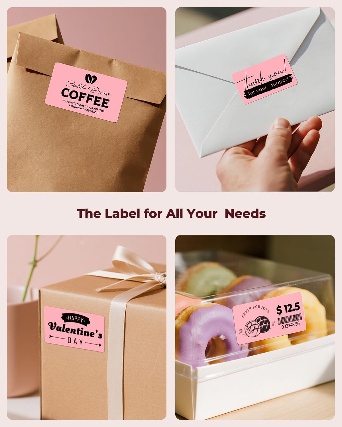 MUNBYN 2.25"x1.25" Thermal Sticker Labels, Pink Self-Adhesive Barcode Label Paper for Direct Thermal Printer and Business, Multi-Purpose Rectangle Address Shipping Mailing Stickers,1000 Sheets/Roll - Image 8