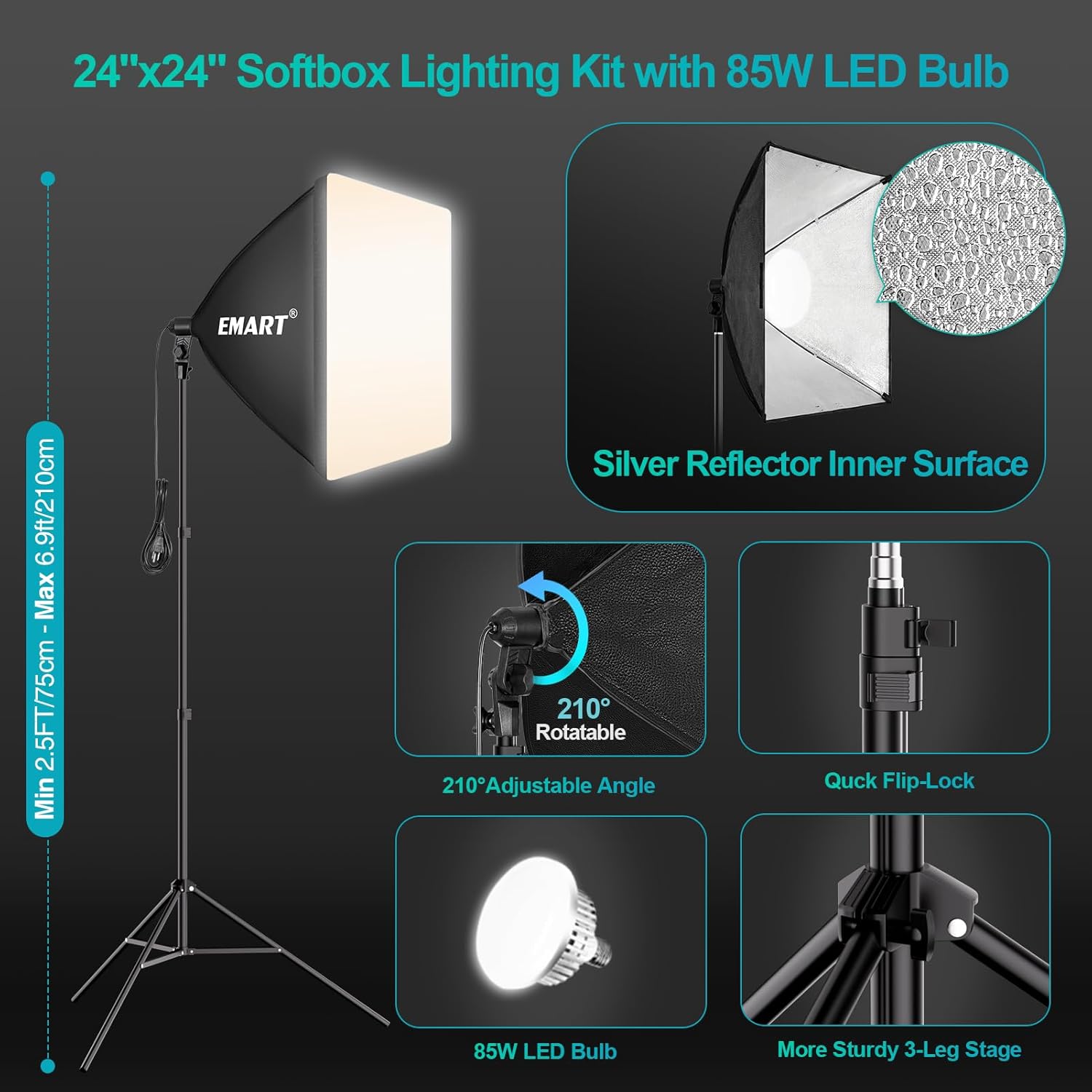 EMART Photography Lighting Kit, 10 x 10 FT Backdrop Stand Heavy Duty with 10 x 15 FT Backdrop, Softbox Lighting Kit with 85W 3000K-6000K LED Bulbs, Professional Studio Lights for Portrait, Video Shoot