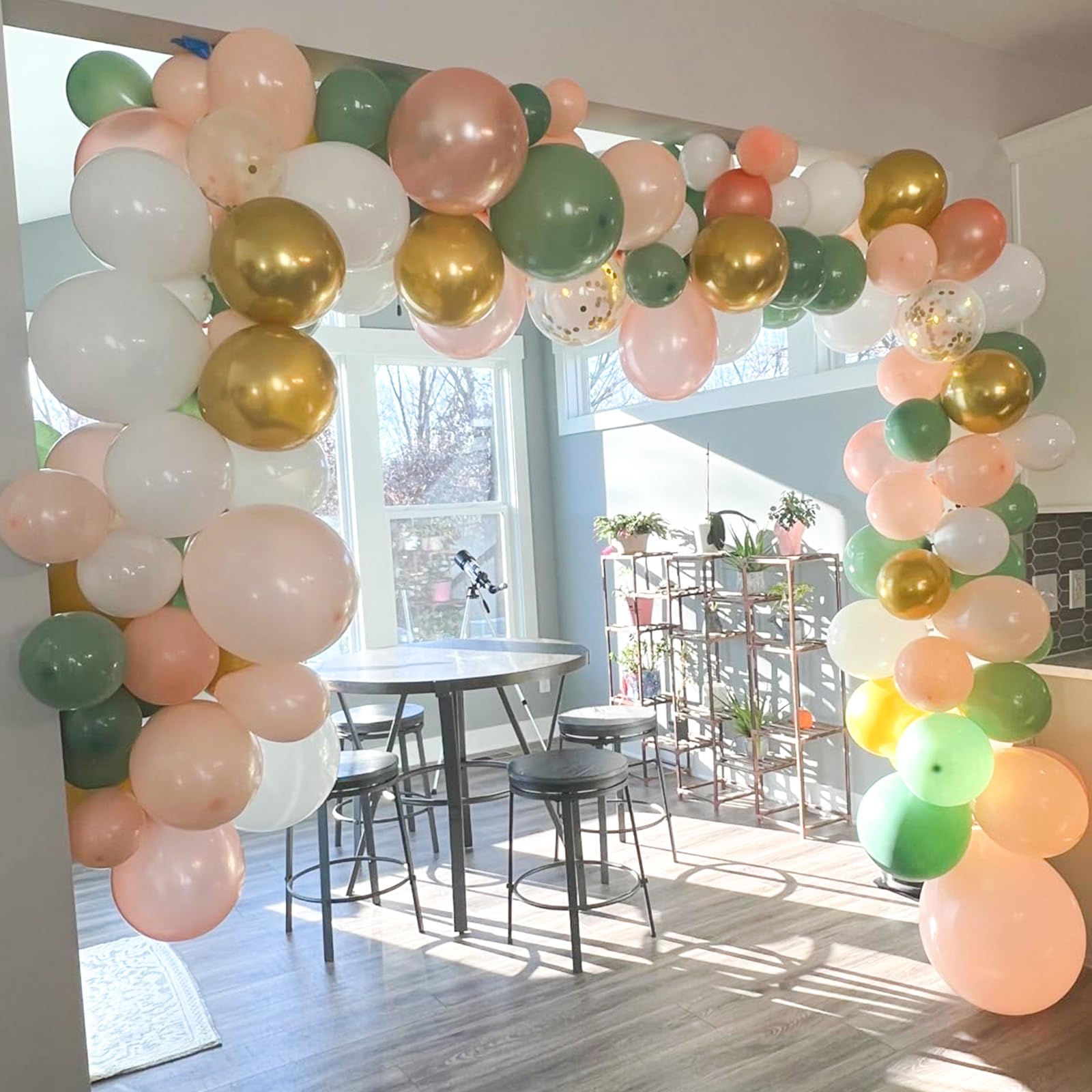 Sage Grün und Rosa Luftballons, 60 Stück 12 Zoll Dusty Rosa und Retro Grün Luftballons, Salbei Grün Metallic Gold Weiß Luftballons für Mädchen Geburtstag Babyparty Dschungel Safari Party Dekoration