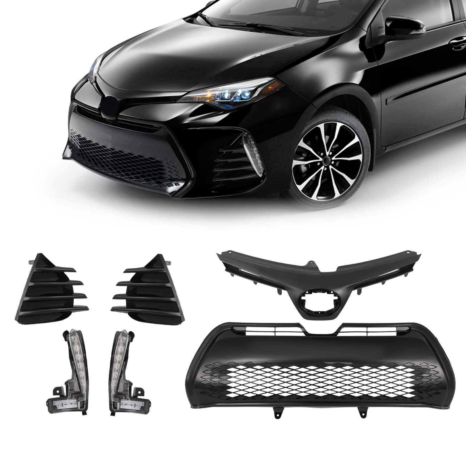 Ylt Auto LED Fog Lights & Black Honeycomb Grille For 2017-2019 Toyota Corolla SE/XSE