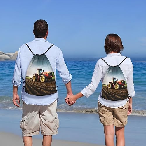 Miniatura 6 de VACSAX Mochila con cordón Deportes Resistente al Agua Bolsa de Cuerda Tractor Granja Imprimir Gimnasio DrawString Mochilas, Negro -