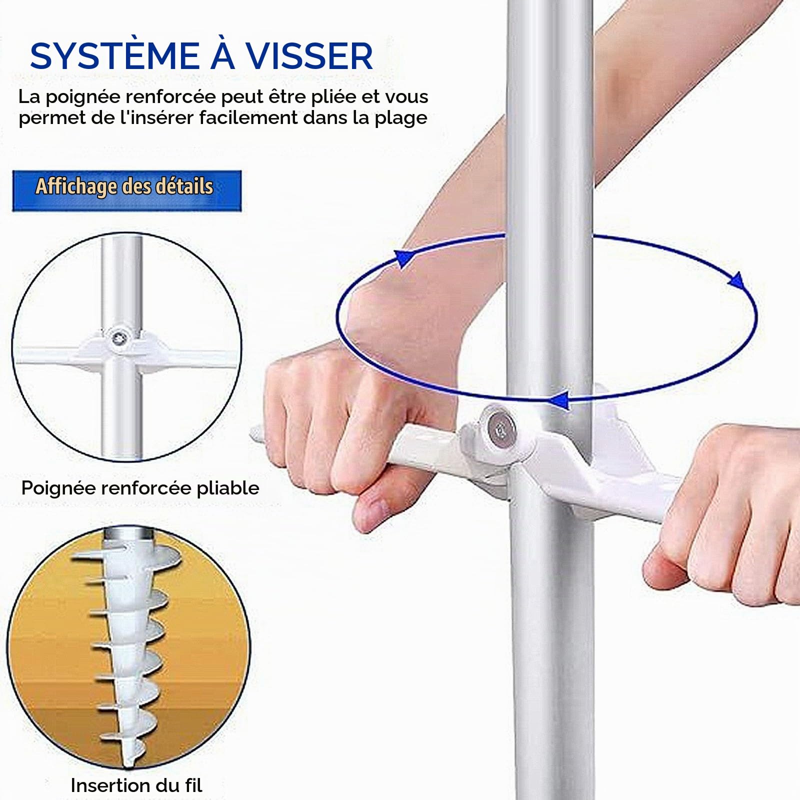 Parasol De Plage Portable 2m Avec Ancre À Sable, Protection Solaire UPF 50+, Parasol Pliable Télescopique 3 Sections, Inclinaison Réglable Pour Voyage, Camping, Terrasse, Jardin, Piscine(Light blue)