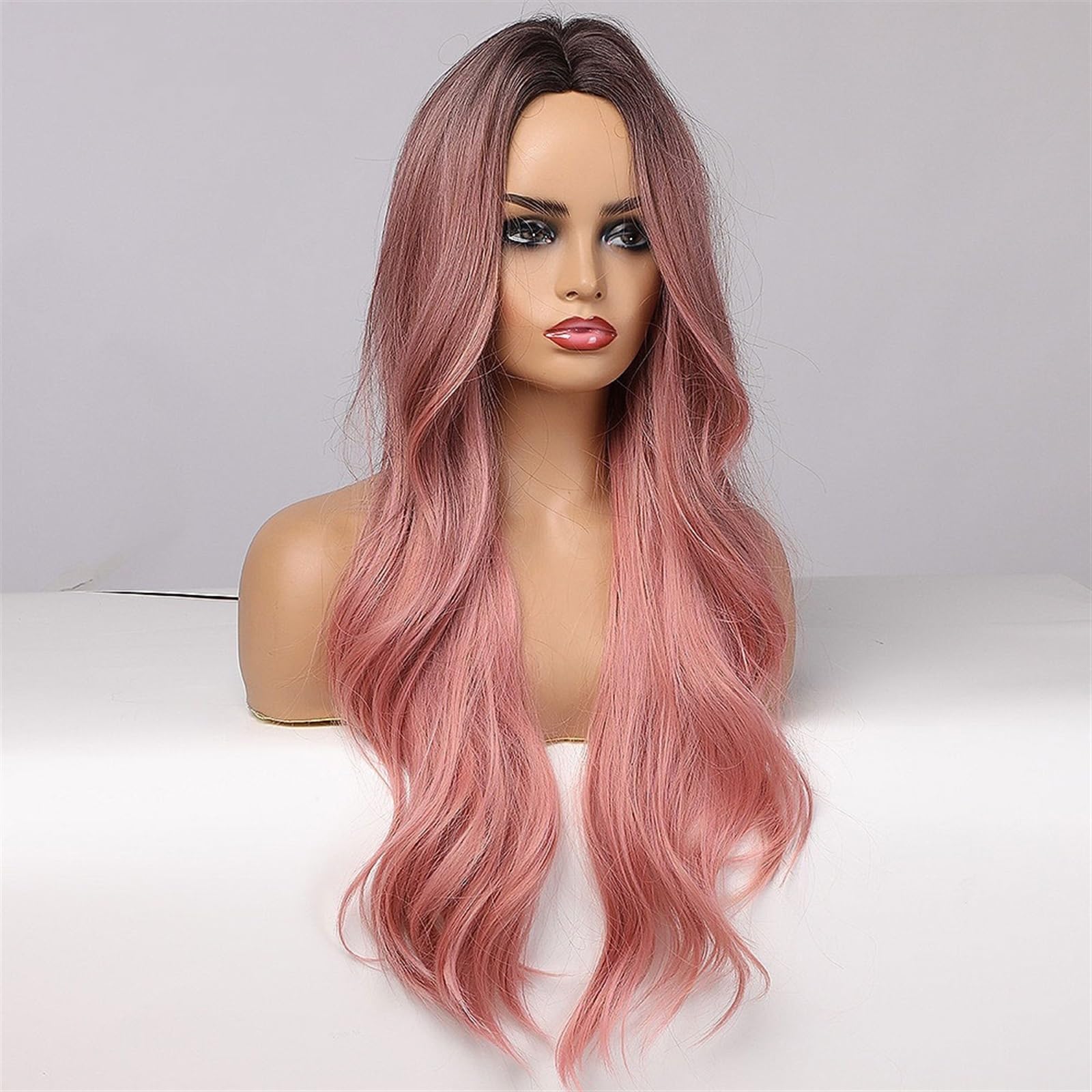Perücken für Frauen Kostüm Partei Lange Körperwelle Ombre Schwarz Rosa Cosplay Perücken Hitzebeständige synthetische Perücken Mittelteil Natürliche Lolita Perücken for Frauen Perücke