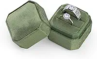 Sightor Caixa de anel de veludo, octógono de veludo para joias, caixa de armazenamento com 2 compartimentos, suporte de anel para proposta, noivado, cerimônia de casamento (verde-oliva)
