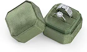 Sightor Caixa de anel de veludo, octógono de veludo para joias, caixa de armazenamento com 2 compartimentos, suporte de anel para proposta, noivado, cerimônia de casamento (verde-oliva)