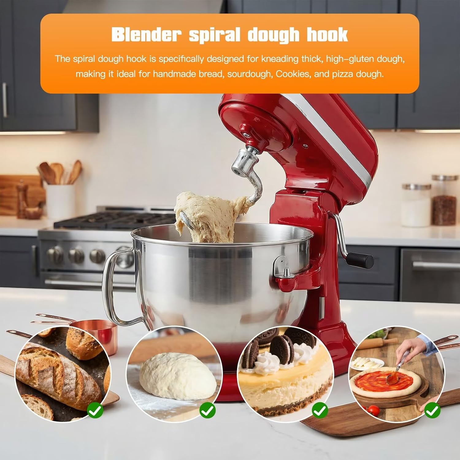 Stainless Steel Spiral Dough Hook for KitchenAid Stand Mixer, Bread Hook Fits for KitchenAid 5Plus & for 6QT Bowl-Lift Stand Mixers, Dishwasher Safe, Not Fit for KitchenAid TILT-HEAD Mixer