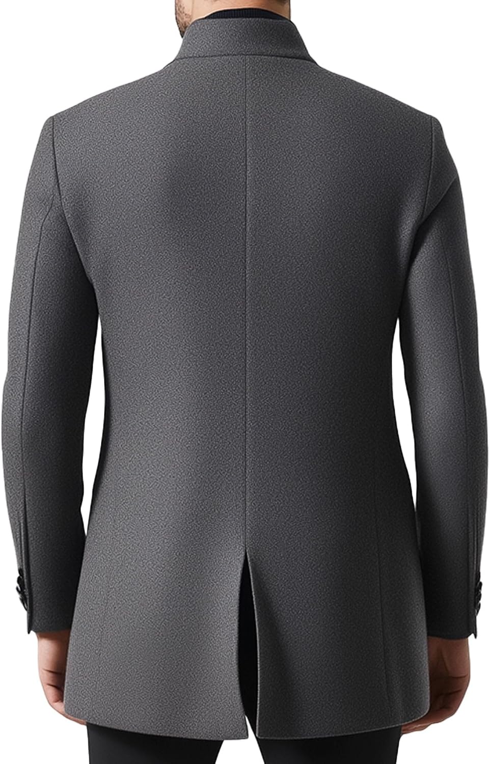Mens Grey Classic Wormth Breathable Overcoat Thigh-length Warm Jacket Versatile Modern Winter Wool Coat