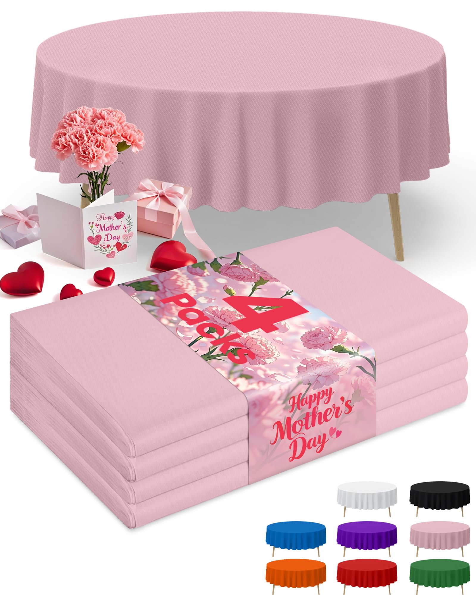 Niuara Pink Plastic Table Cloth Disposable, 4 Pack, 84 in