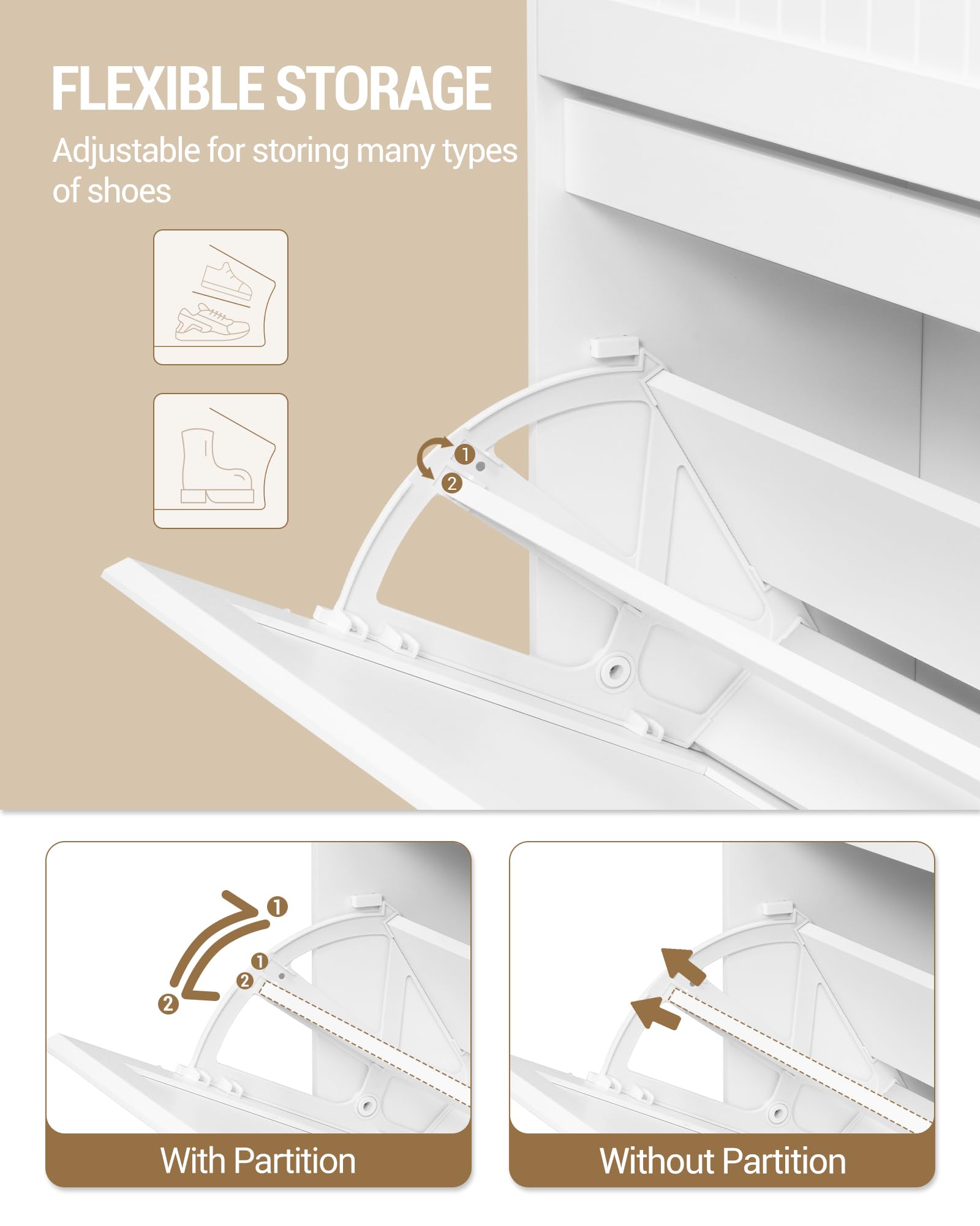 Hzuaneri Mueble Zapatero, Estrecho Zapatero Entrada Recibidor, 2 Puertas Oscilobatientes y Estantes Ajustables para 16 Pares Armario, 24 x 80 x 117,5 cm, Blanco SR66103X | Zapatero ajustable SR66103X para pasillo, salón, color blanco