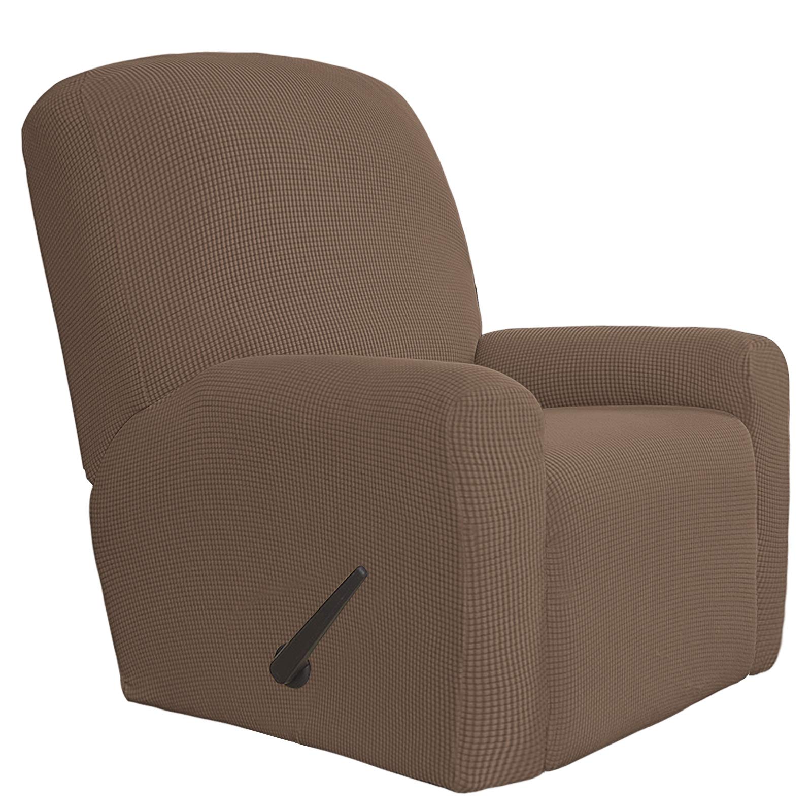 Easy-Going 4 Pieces Oversized Recliner Stretch Sofa Slipcover Sofa Cover Furniture Protector Couch Soft with Elastic Bottom Polyester Spandex Jacquard Fabric Small Checks Brown, X-Large