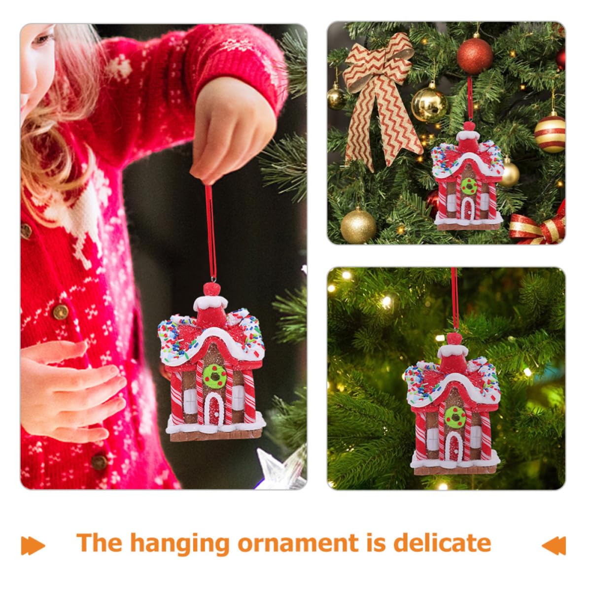 FOMIYES 4 Piezas Adorno Colgante en Forma de Casa de Jengibre para Árbol de Navidad, Decoración Navideña Delicada de Arcilla Polimérica para Fiestas y Hogar