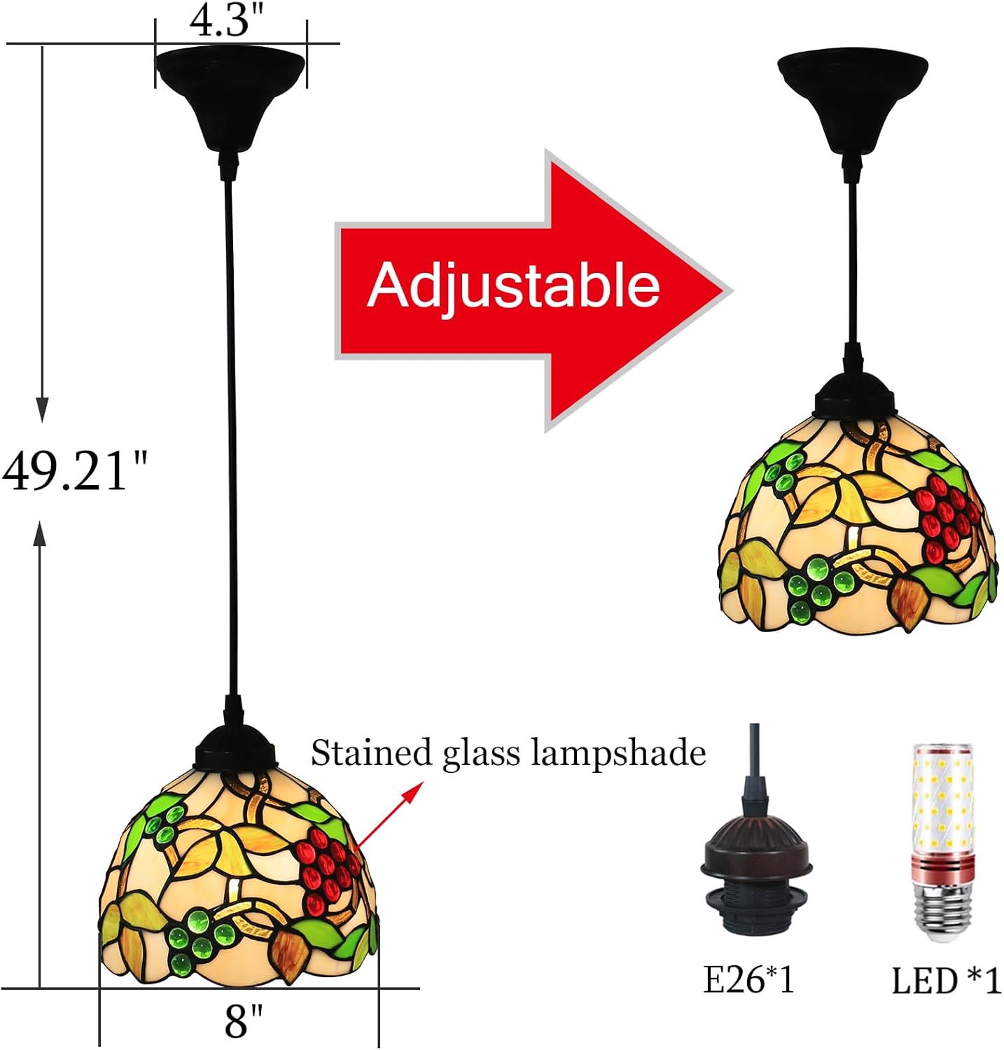 8 Inch Hanging Lamp, Tiffany Stained Glass Pendant Lights, Small Hanging Lights t for Bar Hallway Dining Room