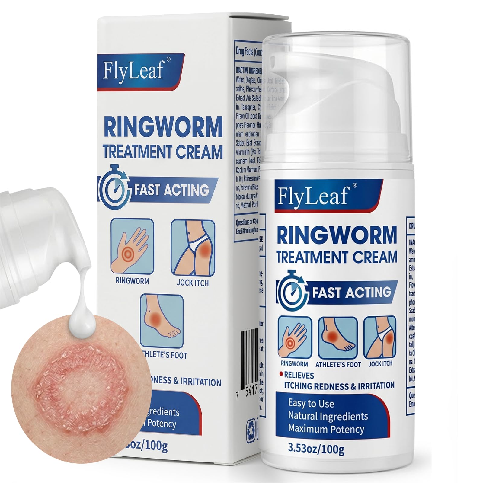 Antifungal Ringworm Treatment Cream, - Miconazole Nitrate 2% Antifungal Cream for Humans - For Fast Itch Relief, Jock Itch &amp; Athlete's Foot - Cream with Ceramides &amp; Tea Tree Oil, Non-Greasy, 3.53oz