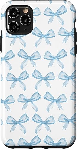 Funda estética para iPhone 11 Pro Max con lazos azul claro en acuarela
