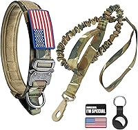 Vista 10 de Collar táctico de nailon para perro, hebilla de metal resistente con asa para entrenamiento de perros, con parches (XL, negro)