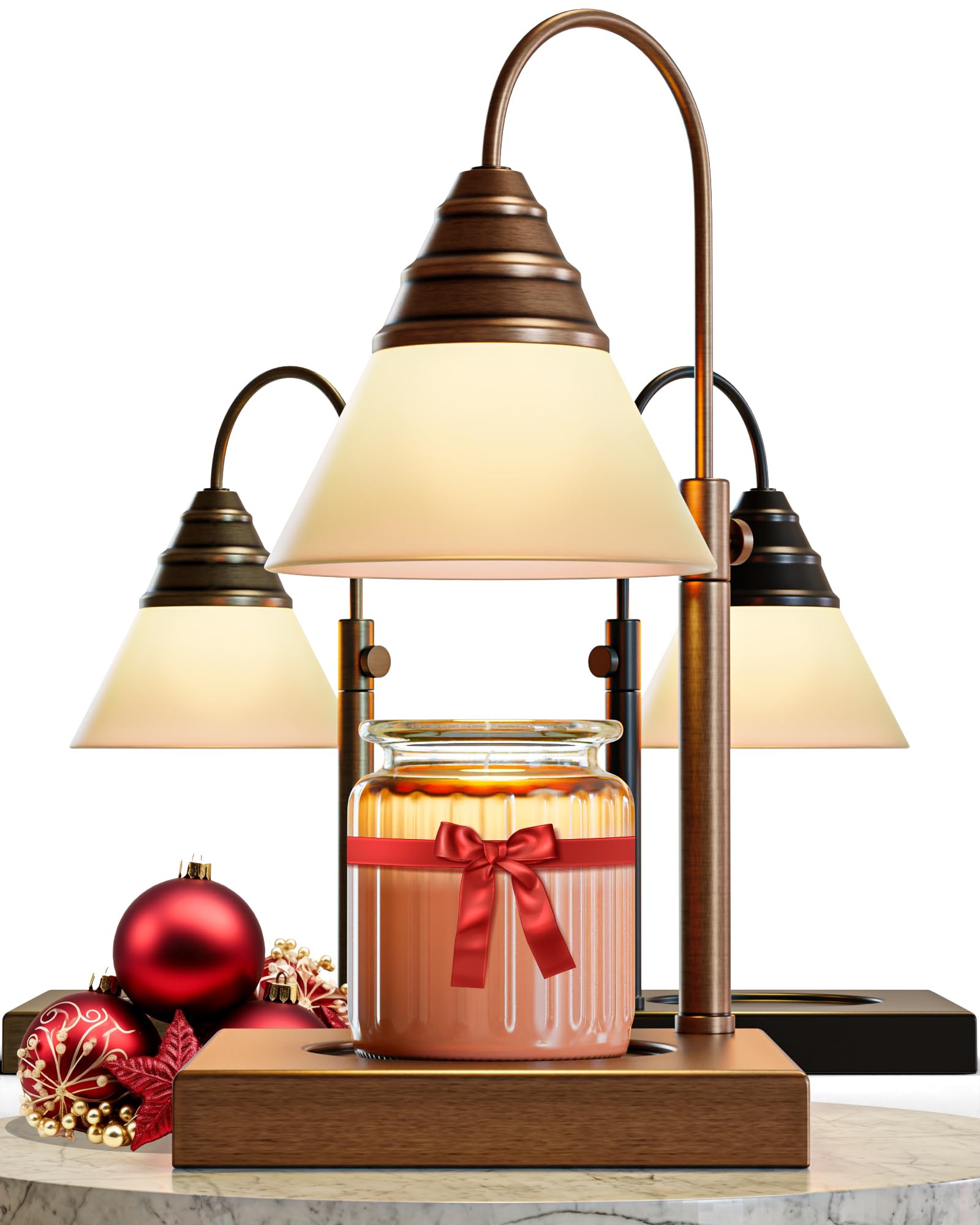 Hestia Magic Candle Warmer Lamp, Height Adjustable for Large Jars, UAE SPEC Voltage, Soot-Free Scent Release - Timer & Dimmable Candle Lamp, Top Overhead Glass Shades (Rose Gold, With Dimmer)