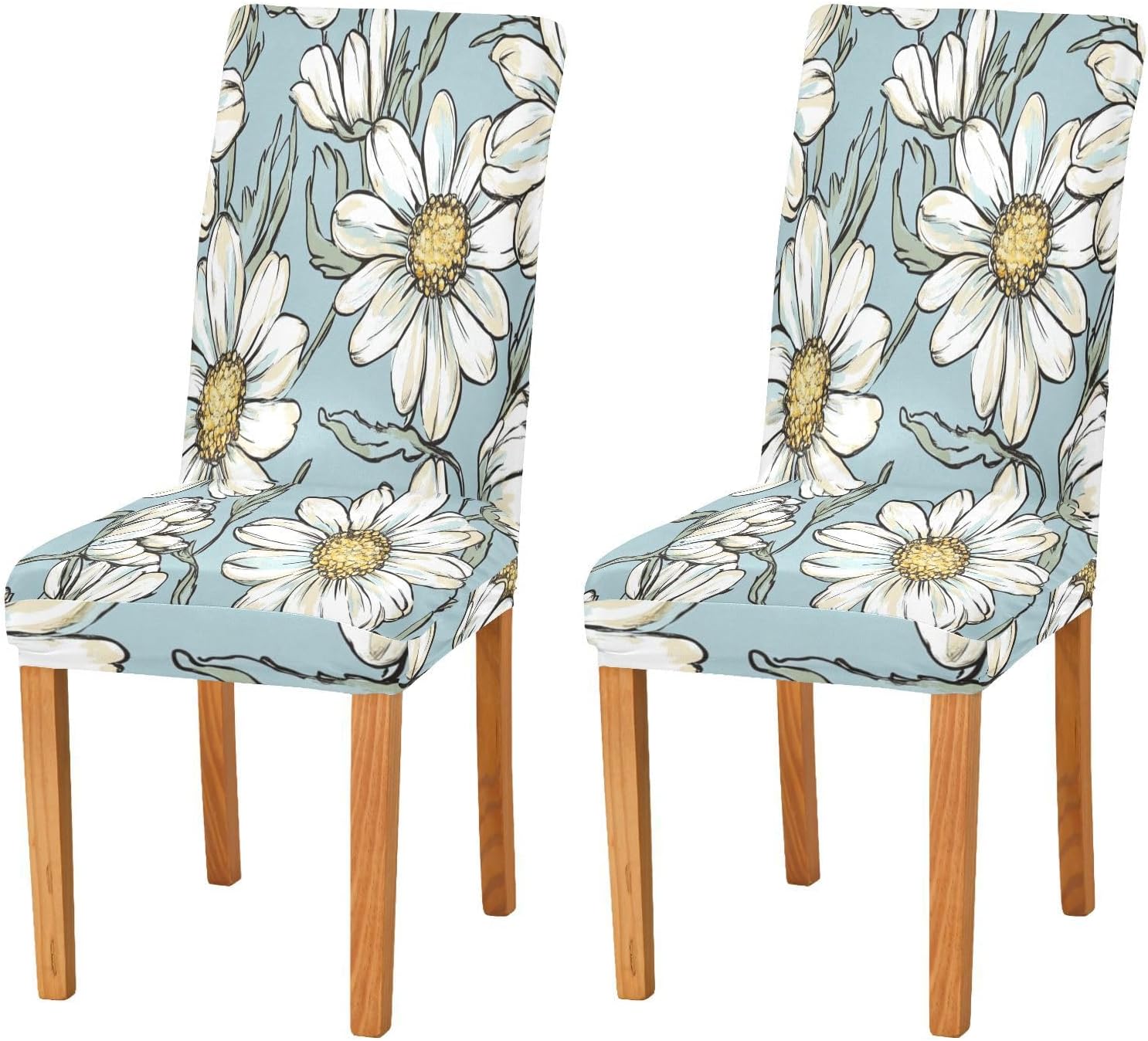 ALAZA Chair Covers for Dining Room, Hand Drawn Daisy Elegant Floral Stretch Chair Cover Sets Chair Protector Removable Washable for Ktichen Restaurant Hotel