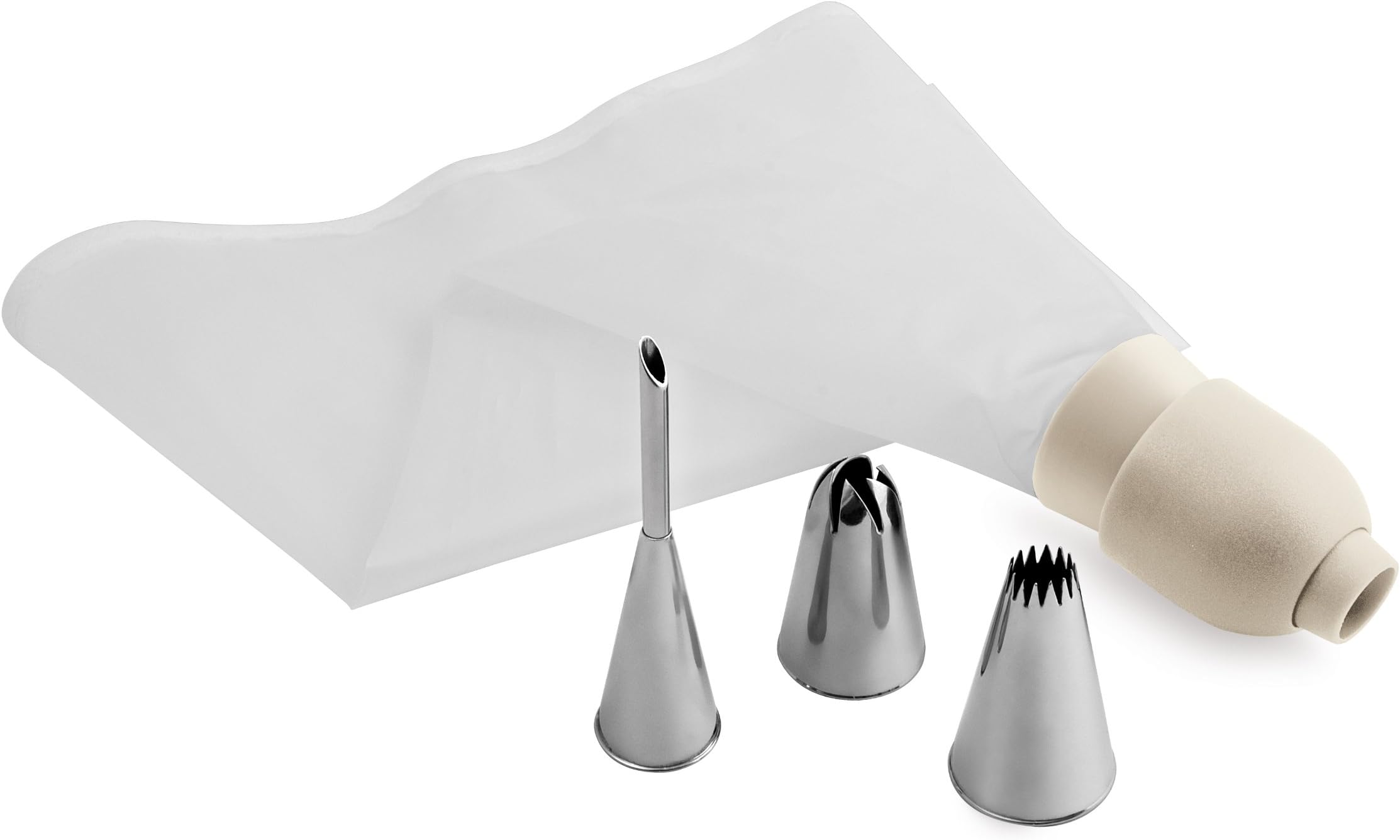 GP&Me Professional Pastry Bag with 3 Stainless Steel Nozzles, White, 30 x 30 x 30 cm