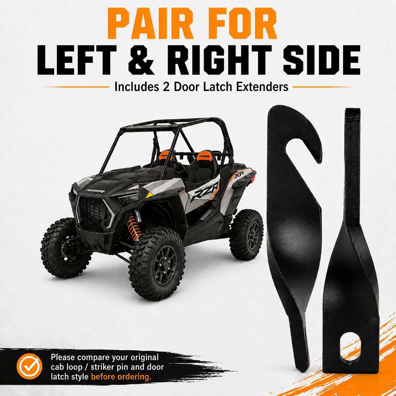 3.5" Door Latch Extender Pair Compatible with Polaris RZR XP 1000 XP Turbo RZR 900, UTV Door Vent Latches, Q235 Steel Black, Left & Right Side