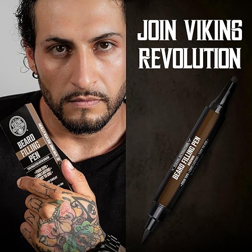Miniatura 6 de Viking Revolution Bolígrafo de barba (paquete de 2)  Relleno de lápiz de barba marrón para hombres Lapiz para Barba de Hombre  Relleno de barba para