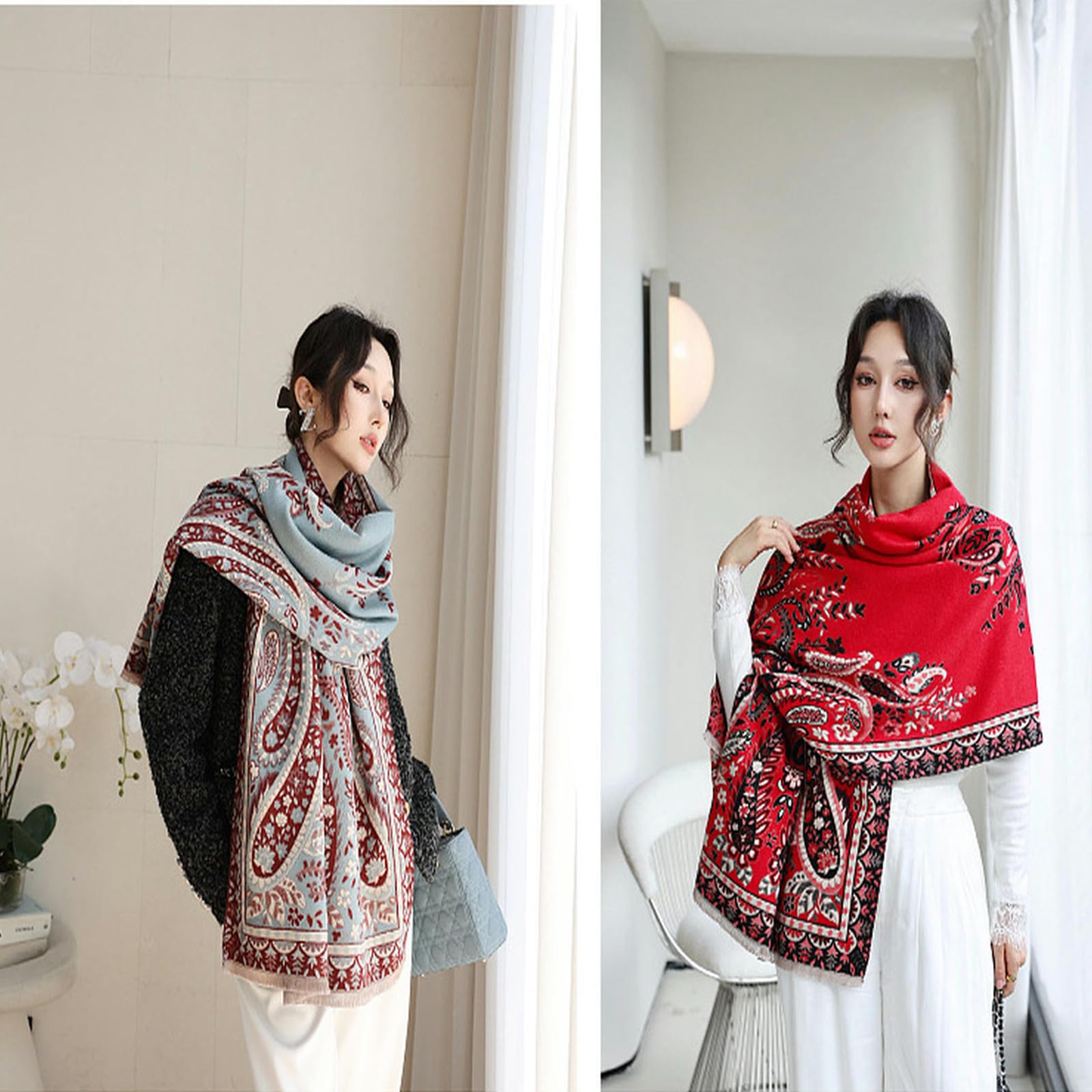 Sciarpa Donna Sciarpa Femminile Imitazione A Doppia Faccia Cashmere Spessa Morbida Stampa Calda per La Protezione Solare A Scialle di Grandi Scialli Regalo 65 * 190cm-rosso