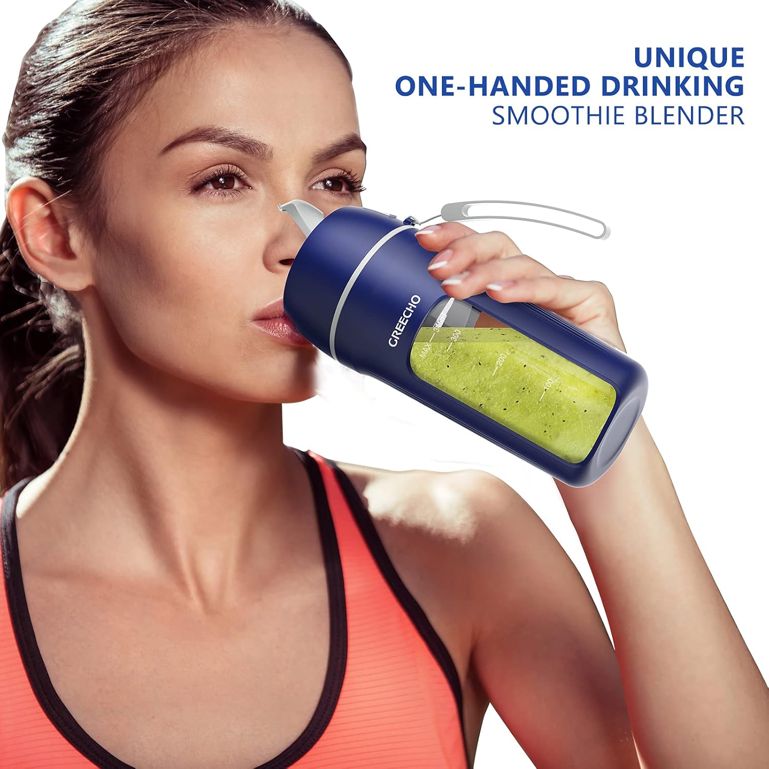 GREECHO Portable Blender, One-handed Drinking Mini Blender for Shakes and Smoothies, 12 oz Personal Blender with Rechargeable USB, Made with BPA-Free Material Portable Juicer, Matte Blue: Home & Kitchen