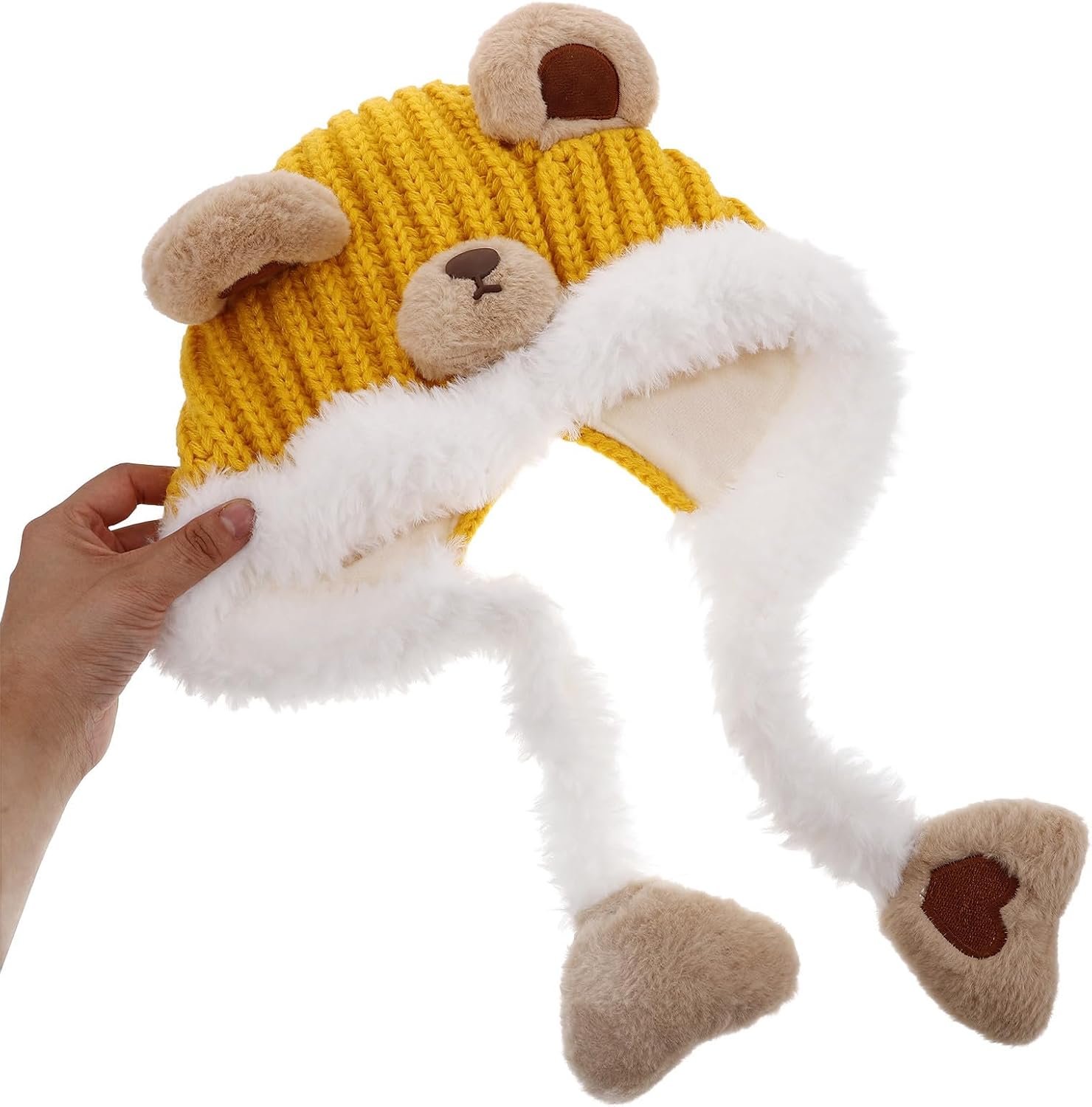 Xmas Toddler Beanie Hat with Earflaps, Warm Knitted Yellow Cap