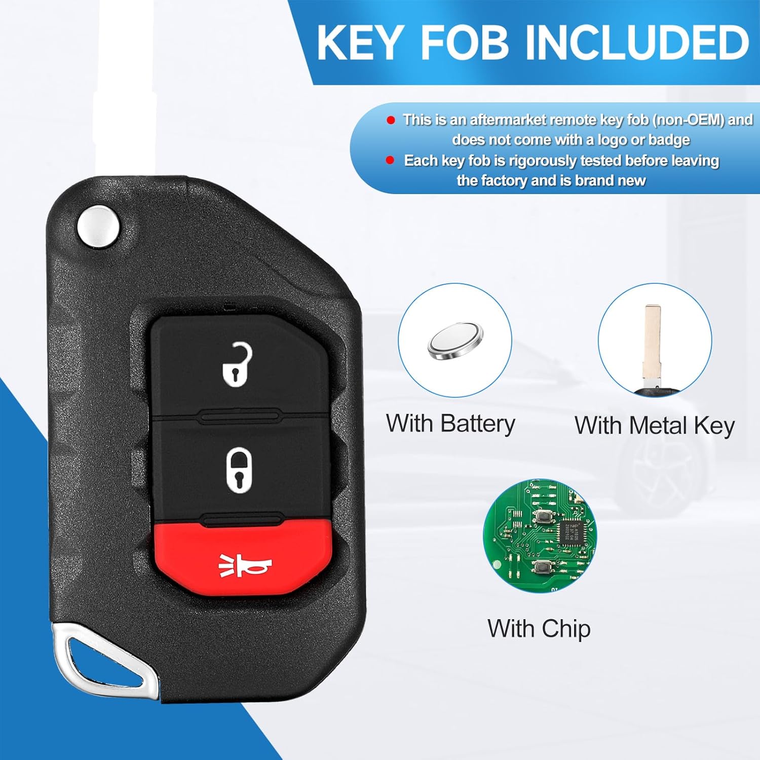 Smart Key Fob Replacement Fits for Jeep Wrangler 2018 2019 2020 2021 2022 2023 2024 Proximity Keyless Entry Remote Start Control 433 Mhz OHT1130261 ID4A 68416782AA 68416782AB 68416782AC 68416782AD