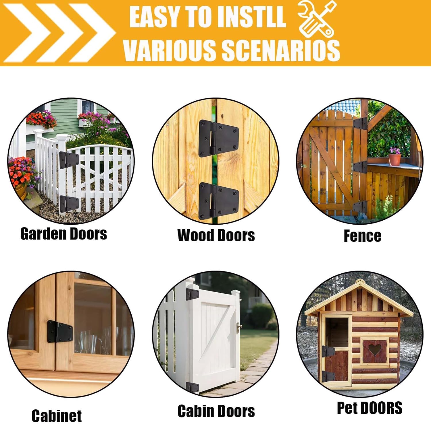 4 Pack 3.5 Inch Heavy Duty Gate Hinges, Black Solid Iron Gate Hinges for Wooden Fences, Barn Doors, Yard Gates, Vinyl Fence Gates & Garage Doors (Screws Included)