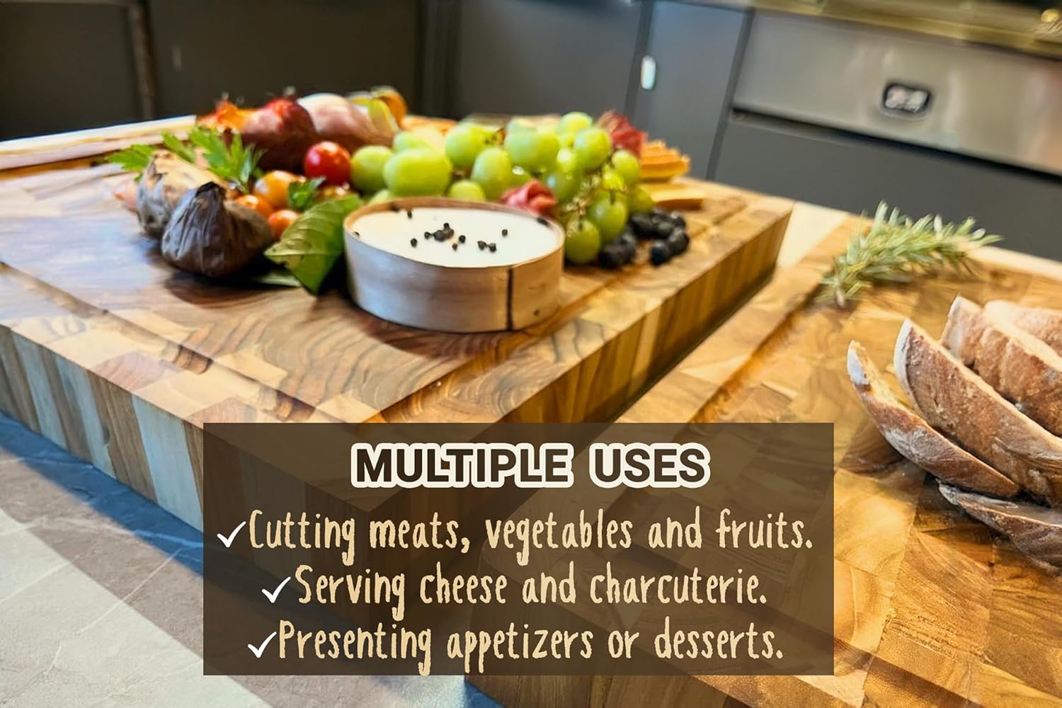 Premium Teak Wood Butcher Block Cutting Board Set - Complete Set with End Grain Board, Wood Wax & Applicator - Ideal Cutting Board Set for Home Cooks & Chefs. Improve your Cooking Experience Today