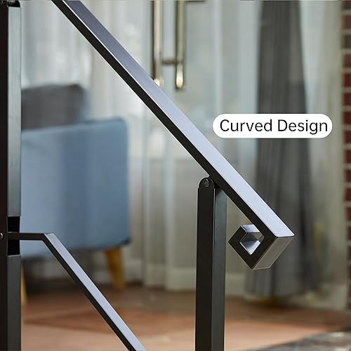 Miniatura 7 de JOPHUN Barandilla para escaleras al aire libre, pasamanos de 4 escalones para escalones al aire libre, pasamanos de hierro forjado mate, pasamanos