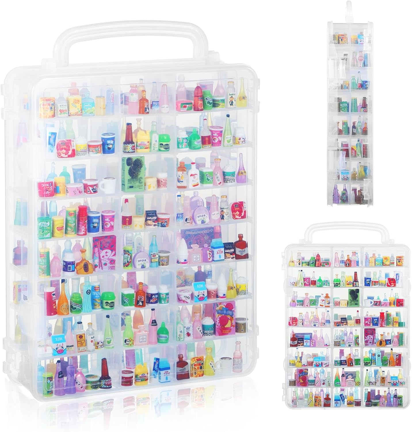 2 Pack 96-Slot Mini Brand Storage Cases, Clear Plastic Mini Brand Organizer Box with Adjustable Dividers, Portable Compartment Container for mi ni Toys and Collectibles (Case Only)