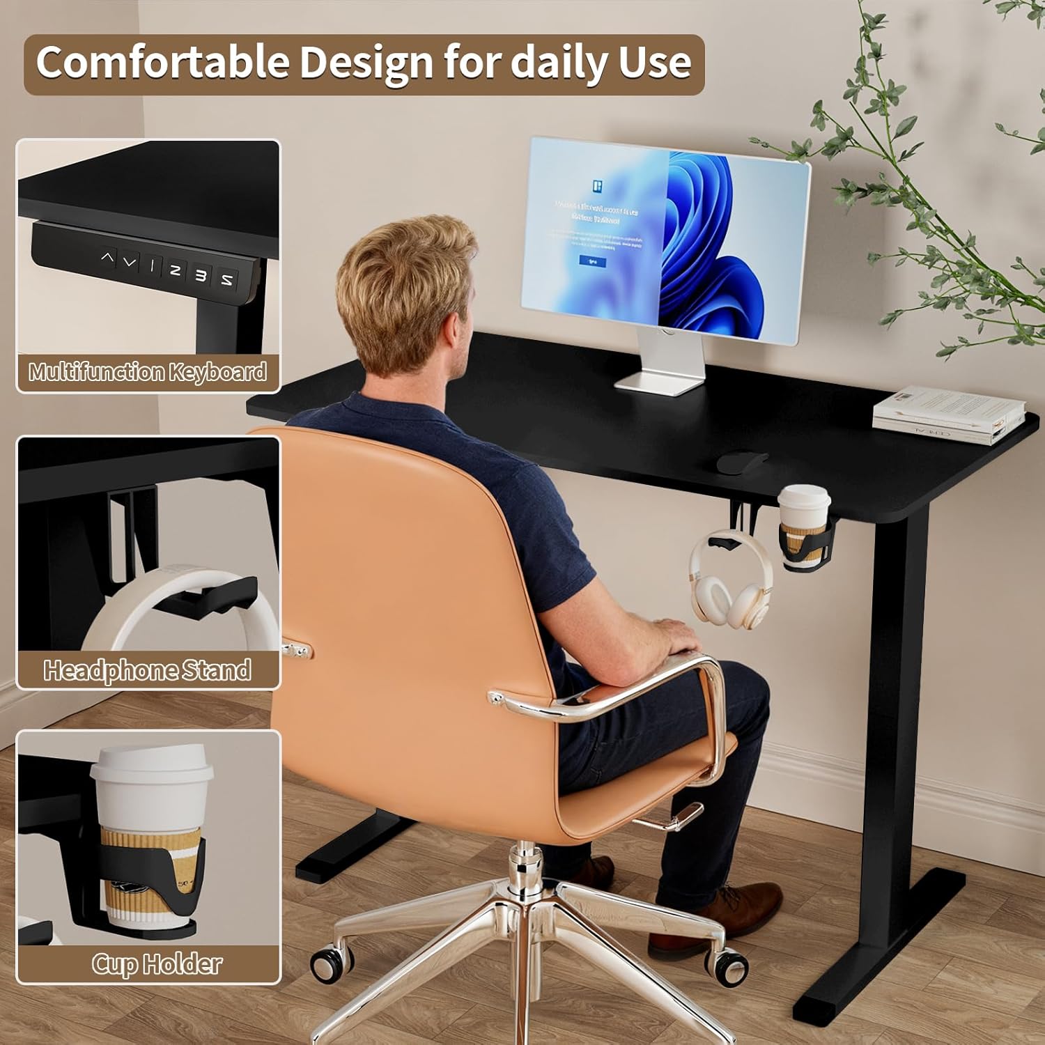Electric Standing Desk, 23.6" x 47.2" Adjustable Height Sit Stand Up Desk with 3 Memory Preset Table, Ergonomic Computer Desk for Home Office Workstation, Black