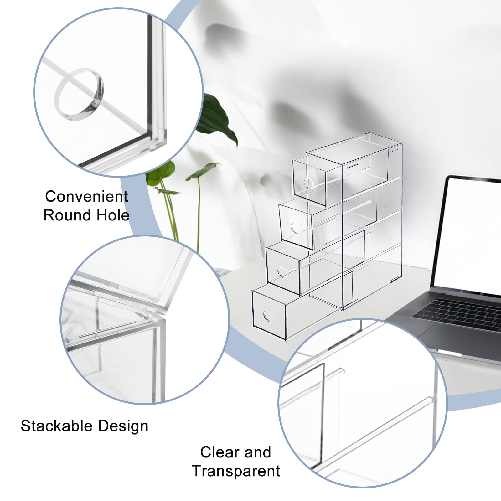 GoMaihe Make-up organizer met 15 laden, 3 stuks bureaubenodigdheden, bureau- organizer, doorzichtige bureauaccessoires, stofbestendige lade-organizer en opslag voor make-up, sieraden